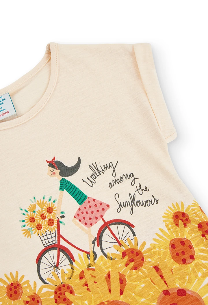 Vestido punto flamé estampado "sunflowers" de niña