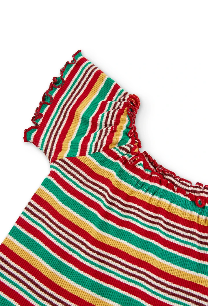 Camiseta malha às riscas para menina