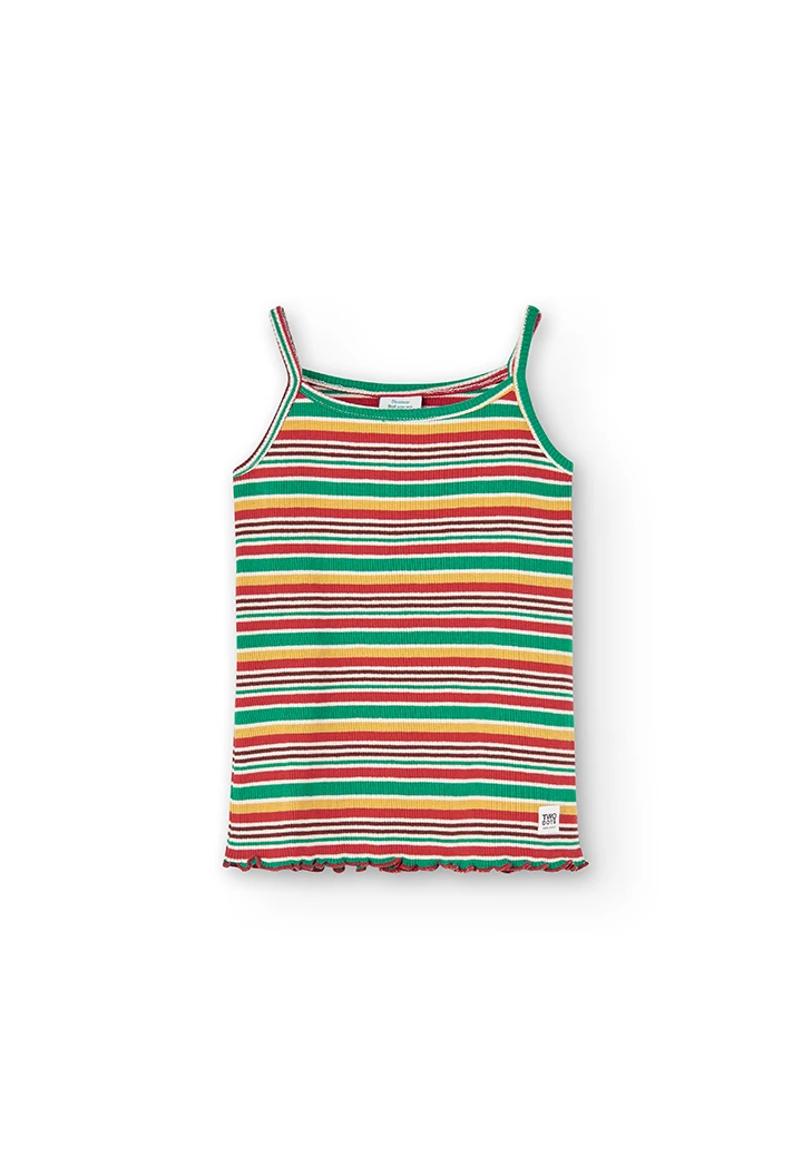 Camiseta malha às riscas para menina