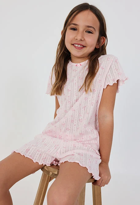 Pijama menina rosa estampado