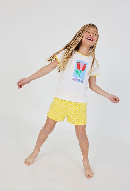 Pigiama bambina manica corta cotone bianco