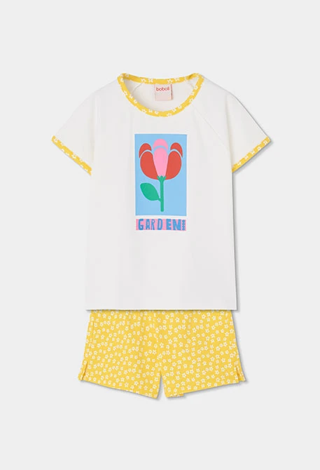 Girls? short-sleeved white cotton pyjamas