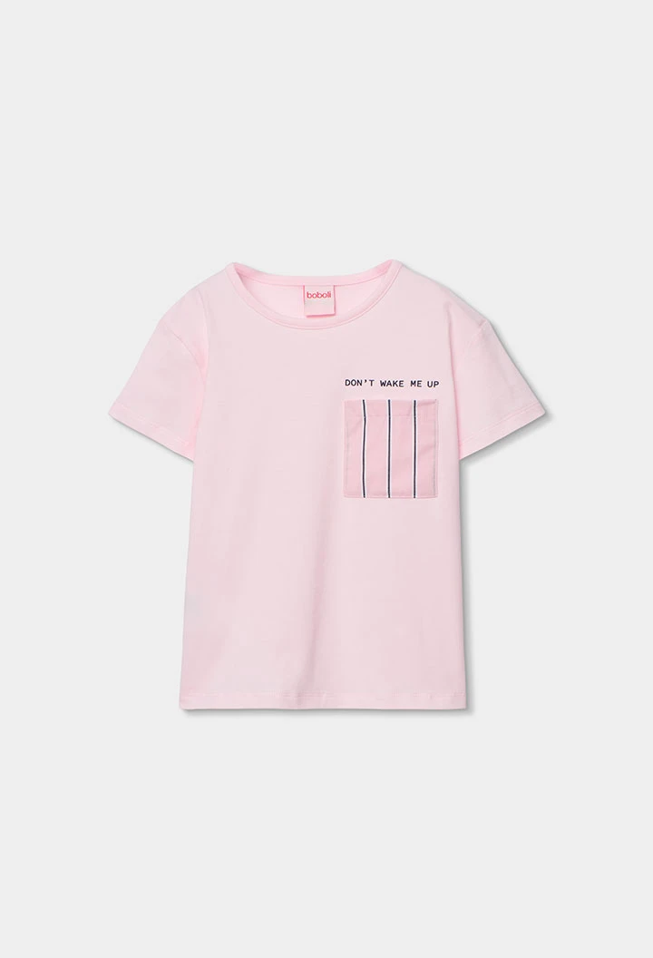 Pigiama bambina cotone rosa a righe nere