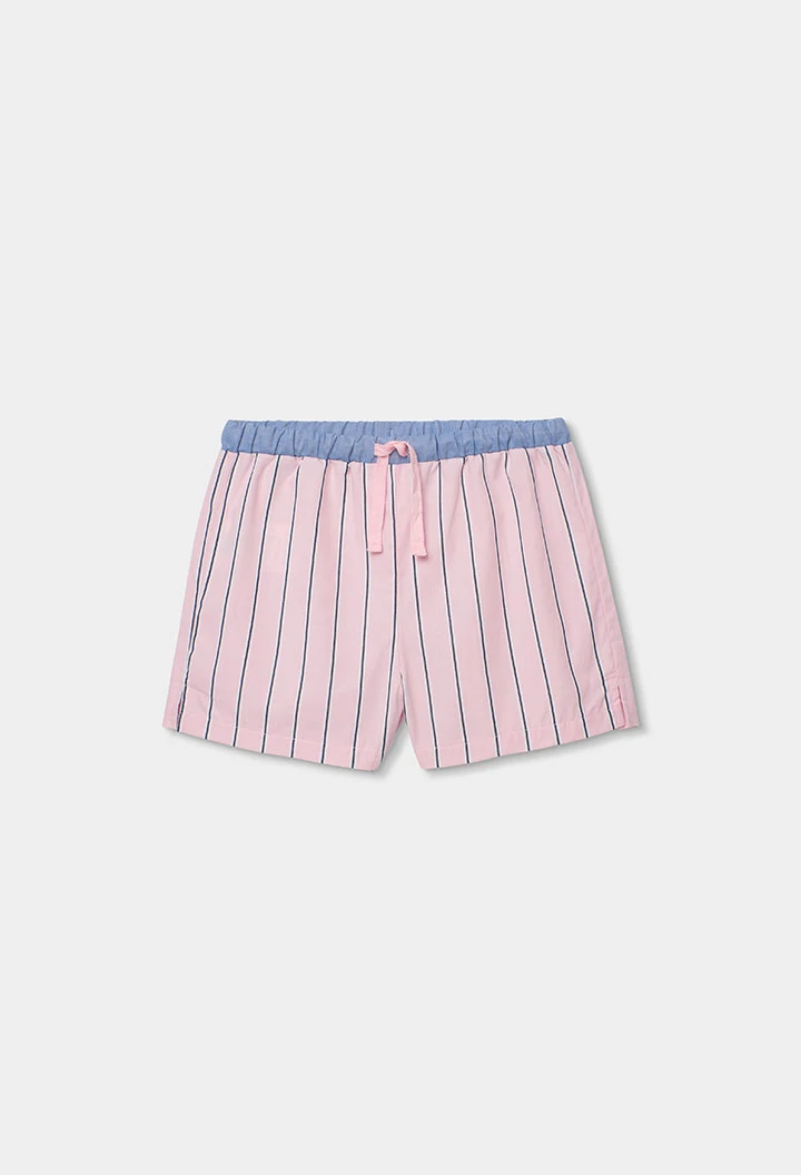 Pigiama bambina cotone rosa a righe nere