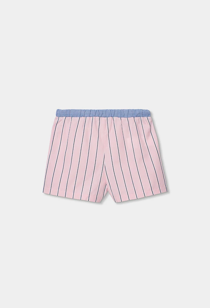 Pigiama bambina cotone rosa a righe nere