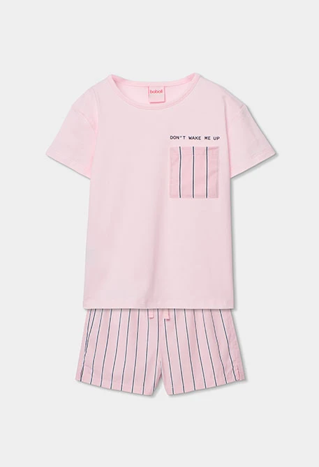 Pyjama fille coton rose rayures noires
