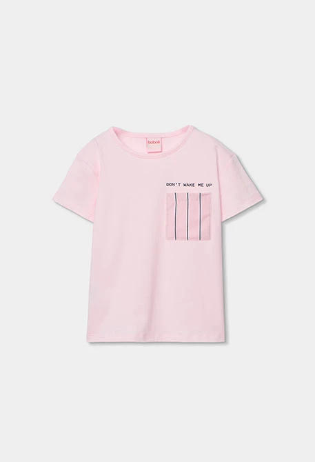 Pigiama bambina cotone rosa a righe nere