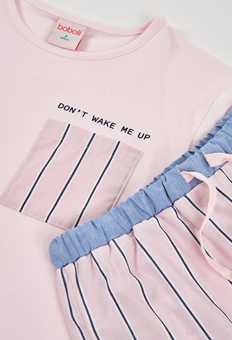 Girls? pink cotton pyjamas with black stripes