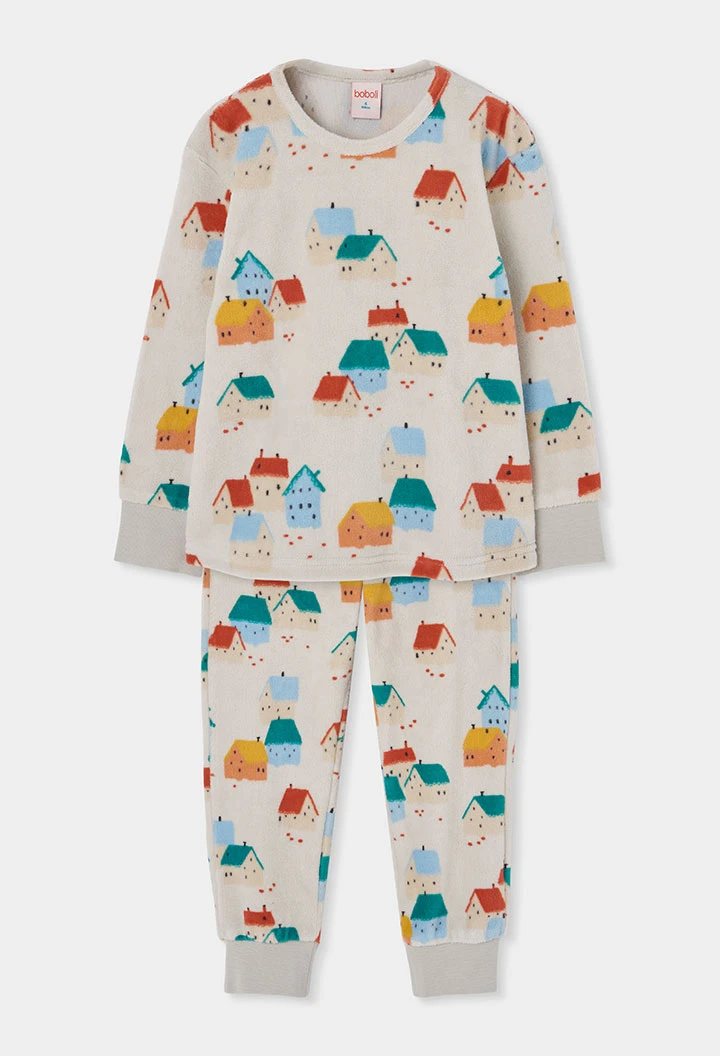 Pyjama molleton fille imprimé maisons multicolore