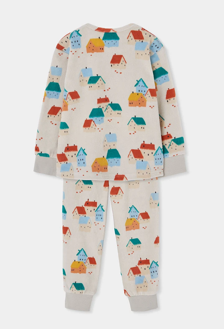 Pyjama molleton fille imprimé maisons multicolore