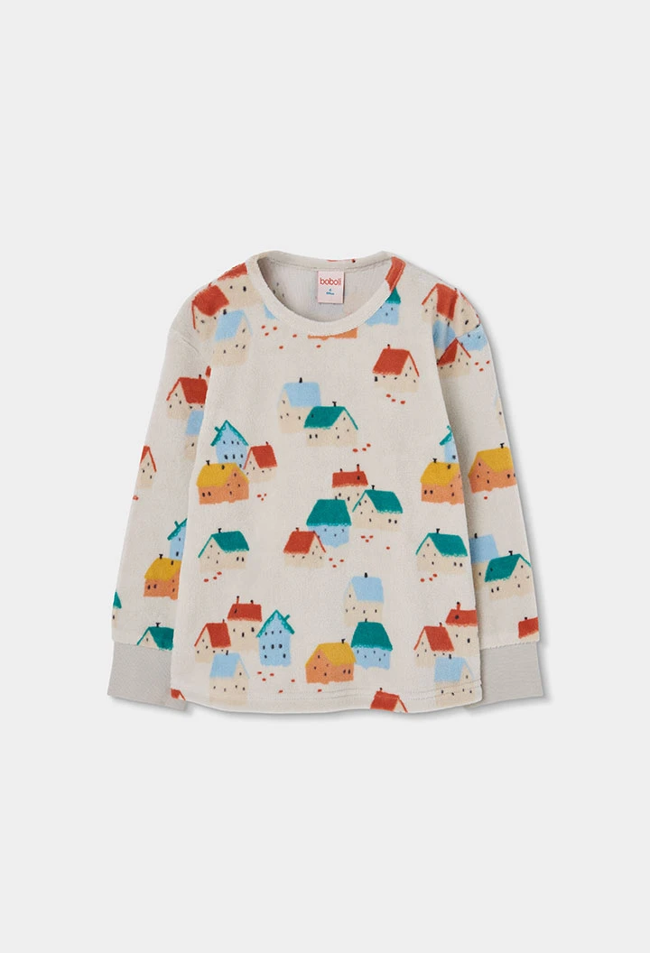 Pyjama molleton fille imprimé maisons multicolore