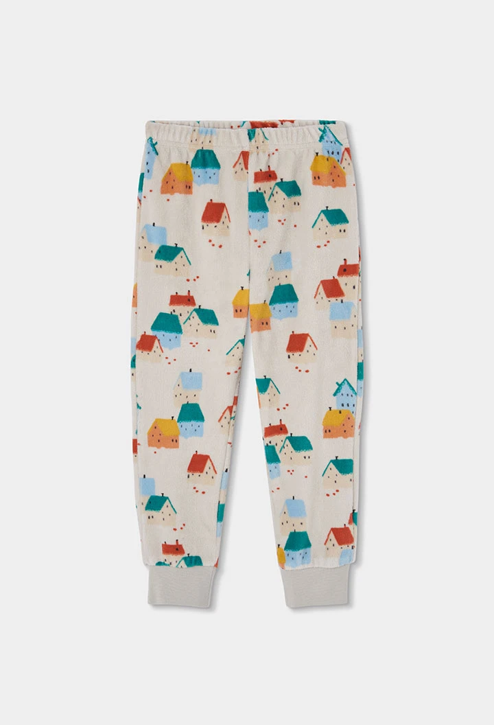 Pyjama molleton fille imprimé maisons multicolore