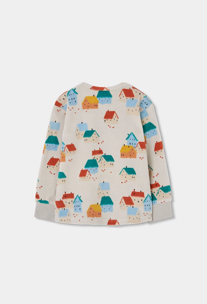 Pyjama molleton fille imprimé maisons multicolore