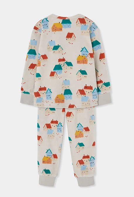 Pyjama molleton fille imprimé maisons multicolore