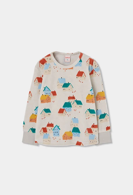 Pyjama molleton fille imprimé maisons multicolore