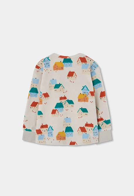 Pyjama molleton fille imprimé maisons multicolore