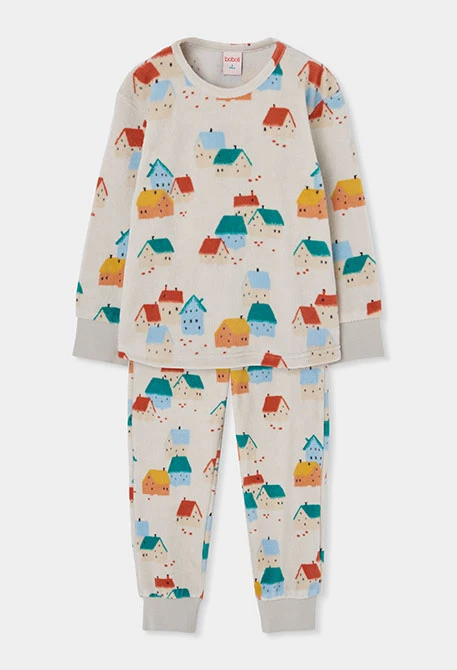 Pijama felpa estampado de casitas multicolor