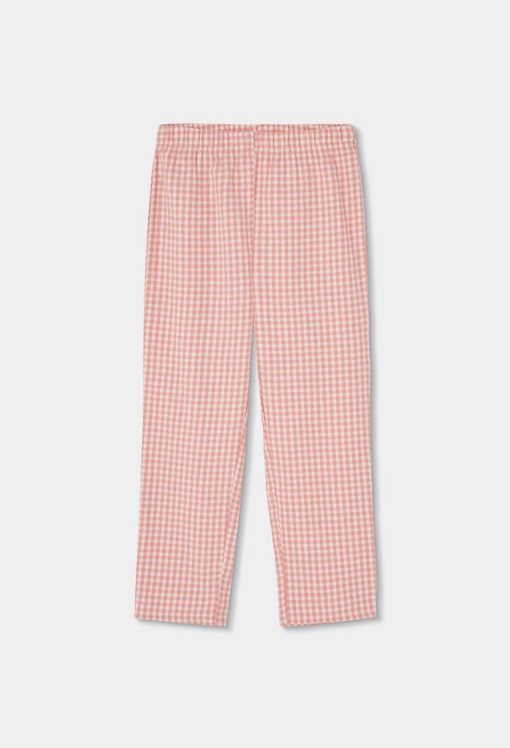 Pyjama fille carreaux rose imprimé maison