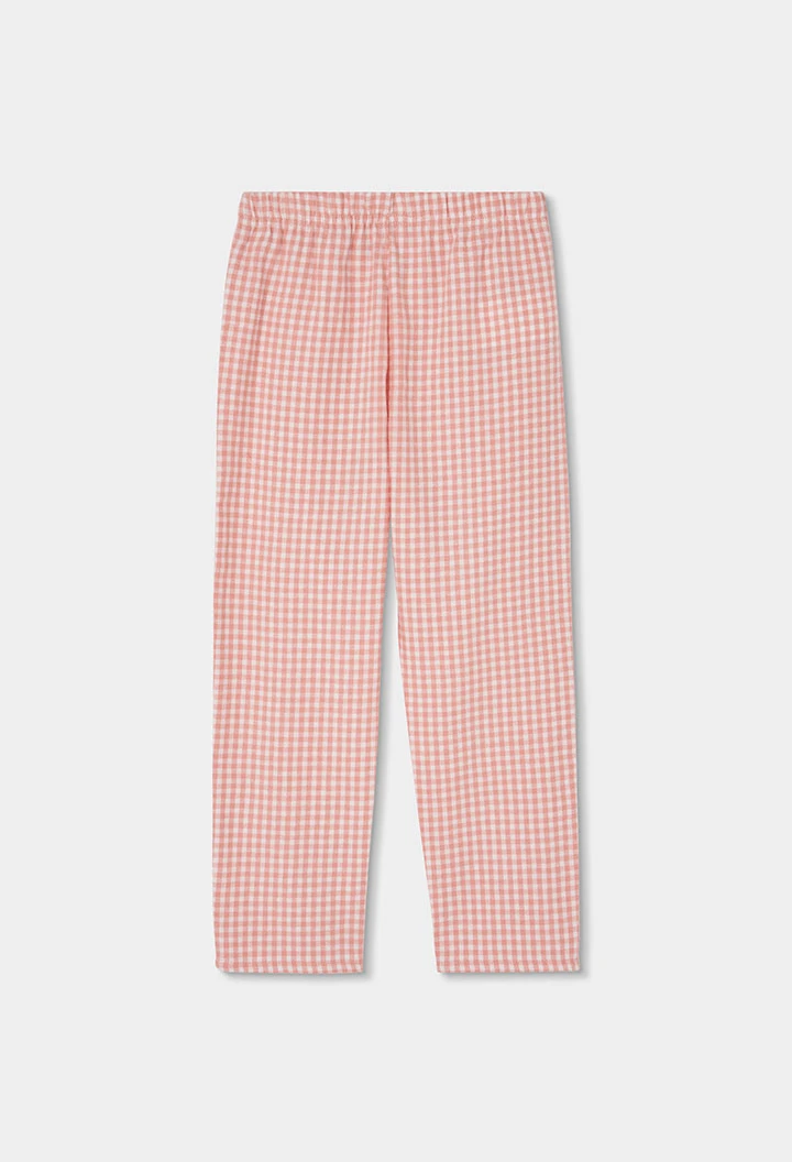 Pyjama fille carreaux rose imprimé maison