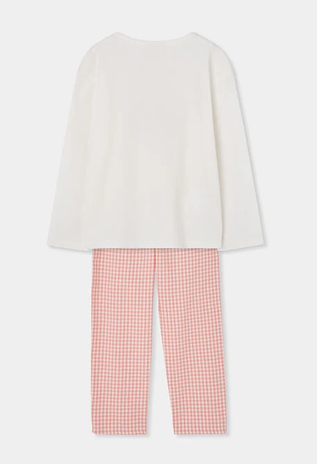 Pijama menina xadrez rosa estampado de casa