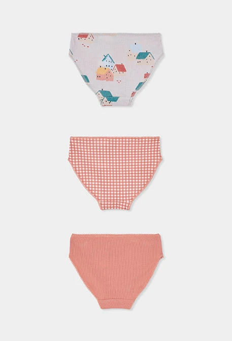 Pack 3 mutandine rosa stampa casette e vichy