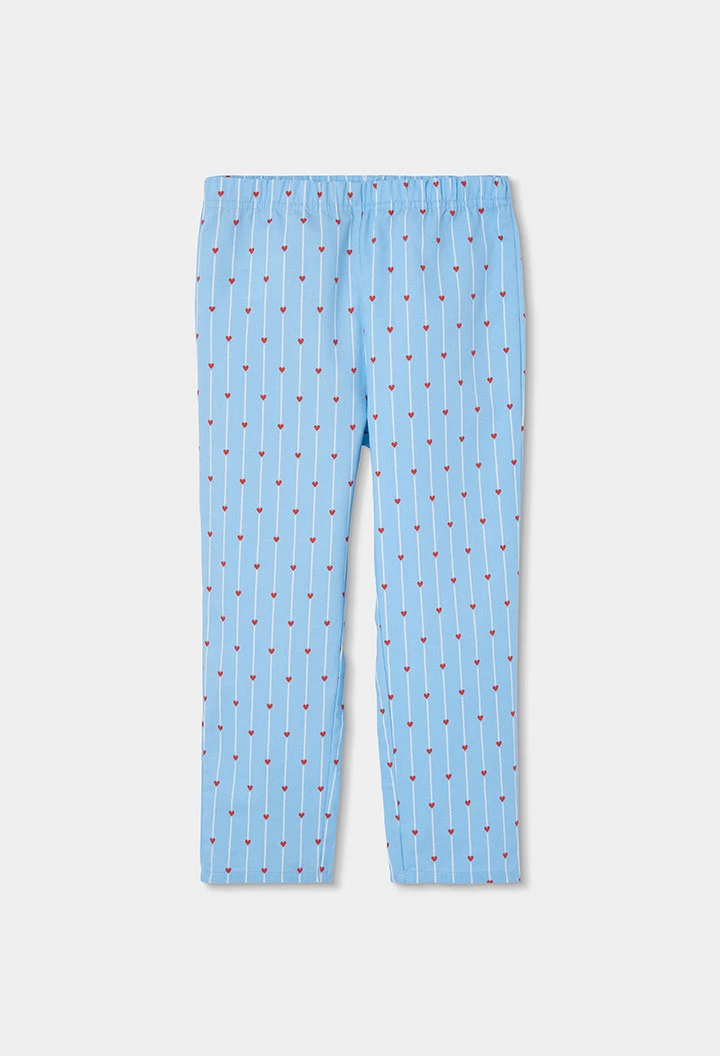 Pyjama fille blanc et bleu imprimé cœurs