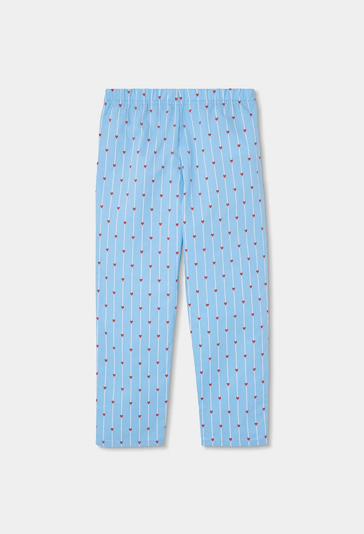 Pyjama fille blanc et bleu imprimé cœurs
