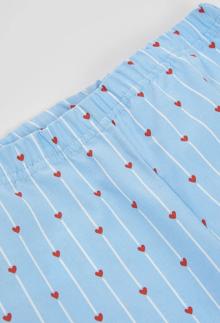 Pyjama fille blanc et bleu imprimé cœurs