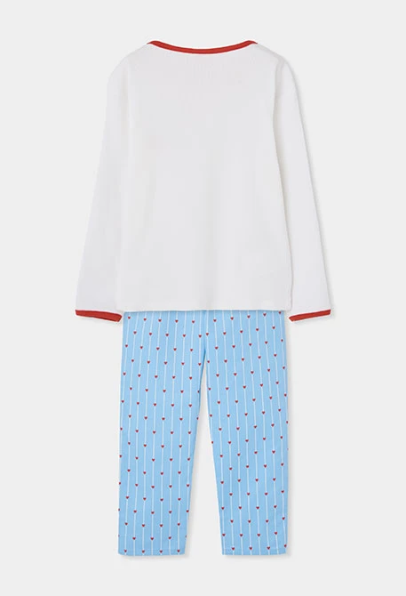 Pigiama bambina bianco e blu stampato cuori