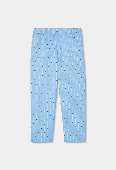 Pijama menina branco e azul estampado corações