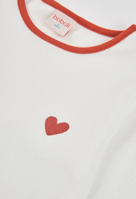 Pijama menina branco e azul estampado corações