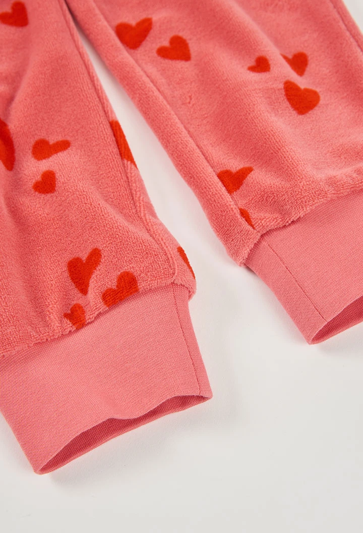 Pyjama en molleton fille rose imprimé cœurs rouges