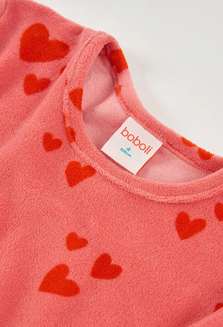 Pyjama en molleton fille rose imprimé cœurs rouges