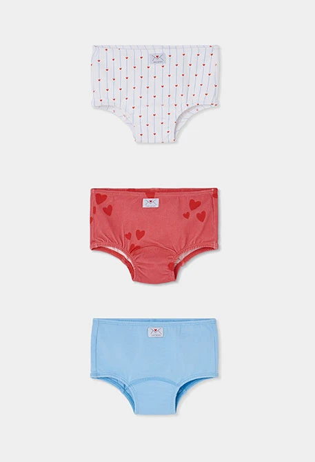 Pack 3 cuecas azul estampado corações menina