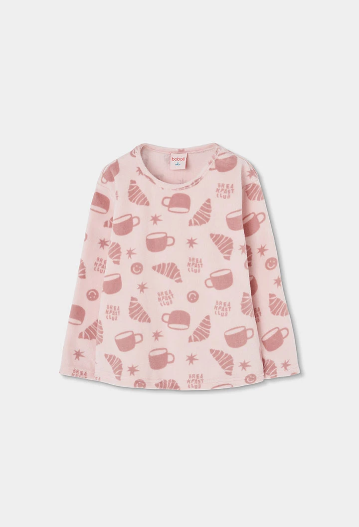 Pyjama en molleton fille rose imprimé petit-déjeuner