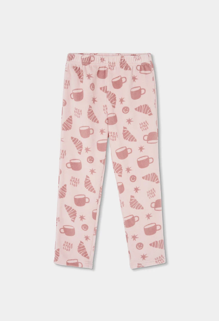 Pyjama en molleton fille rose imprimé petit-déjeuner