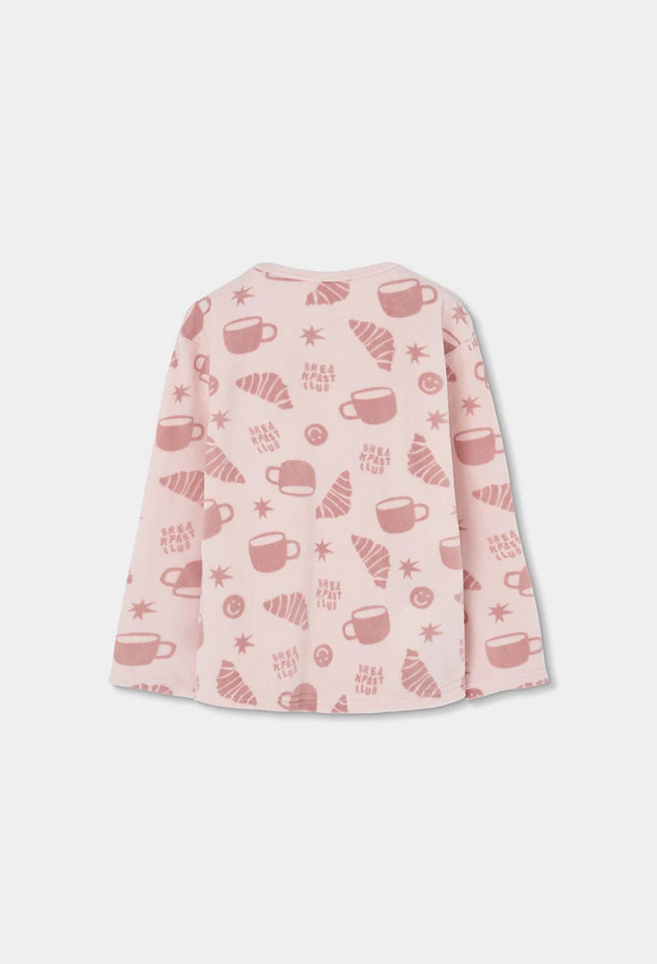 Pyjama en molleton fille rose imprimé petit-déjeuner