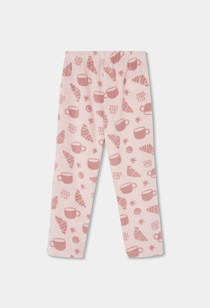Pyjama en molleton fille rose imprimé petit-déjeuner