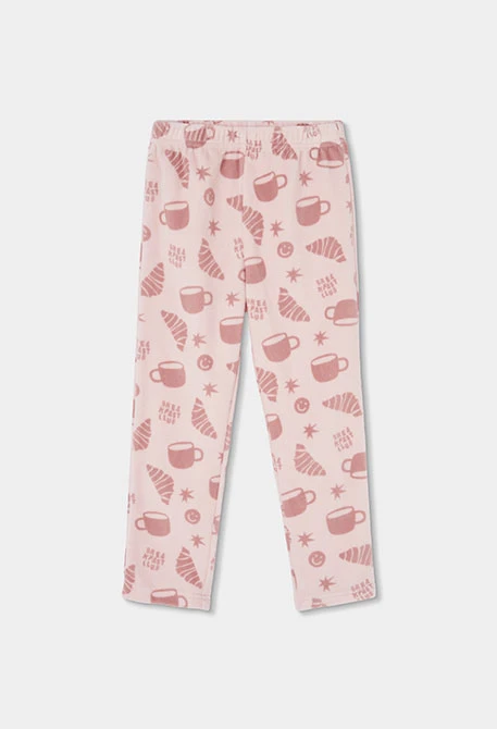 Pyjama en molleton fille rose imprimé petit-déjeuner