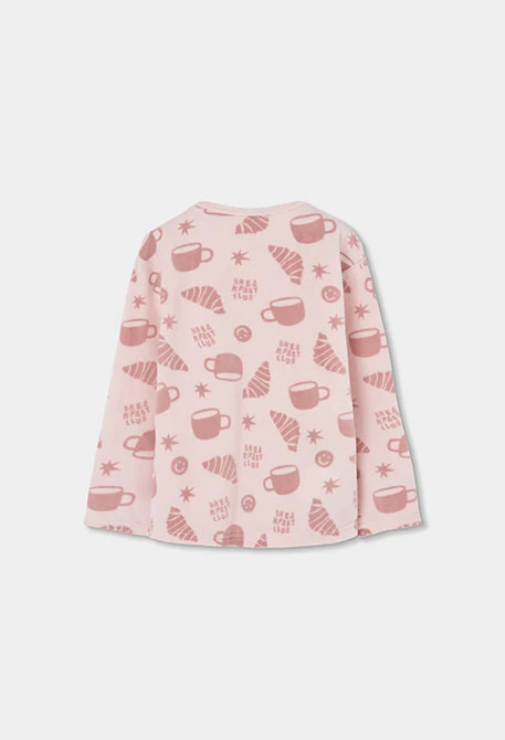Pyjama en molleton fille rose imprimé petit-déjeuner