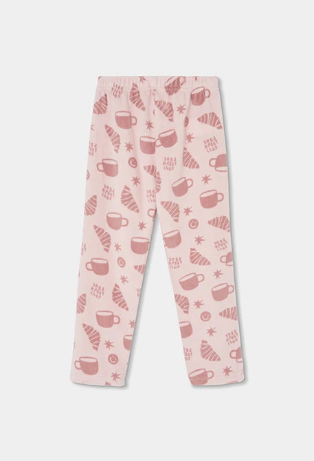 Pyjama en molleton fille rose imprimé petit-déjeuner