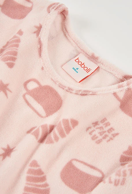 Pyjama en molleton fille rose imprimé petit-déjeuner