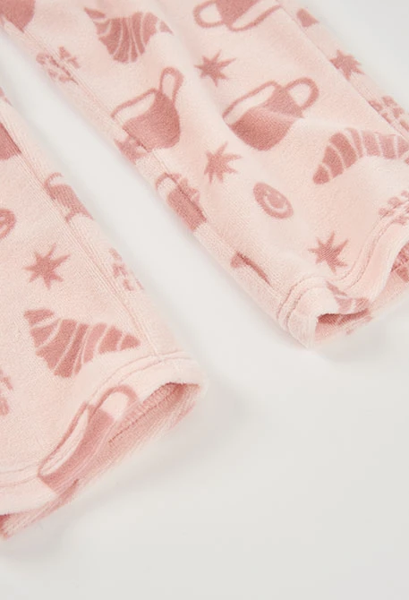 Pyjama en molleton fille rose imprimé petit-déjeuner