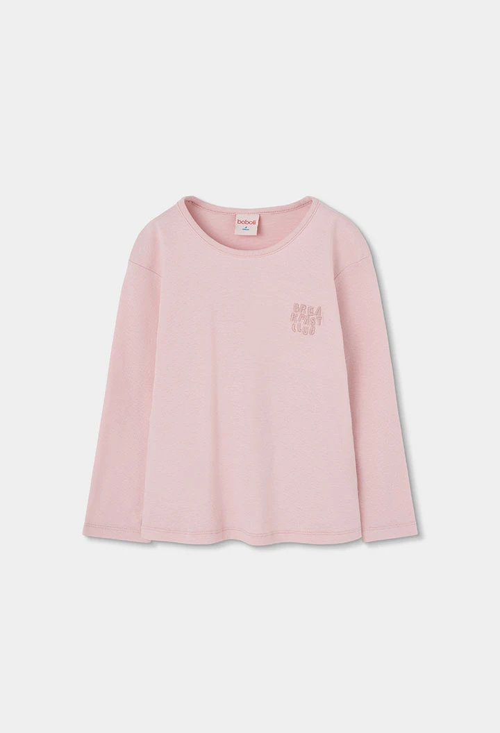 Pyjama en maille fille rose à rayures avec broderie