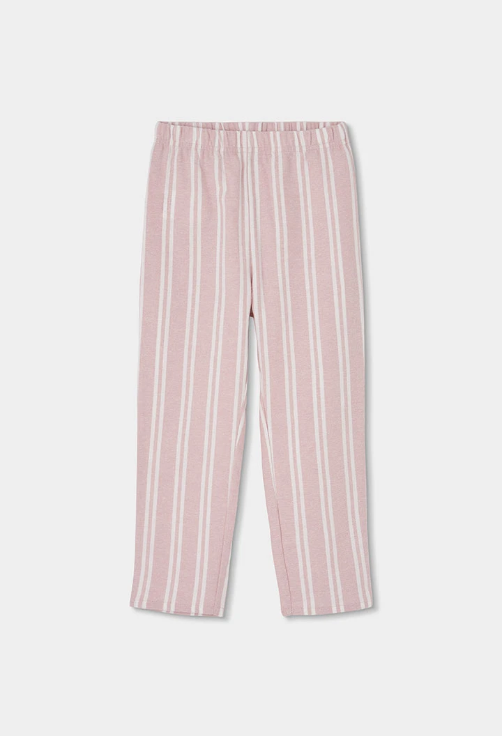Pyjama en maille fille rose à rayures avec broderie