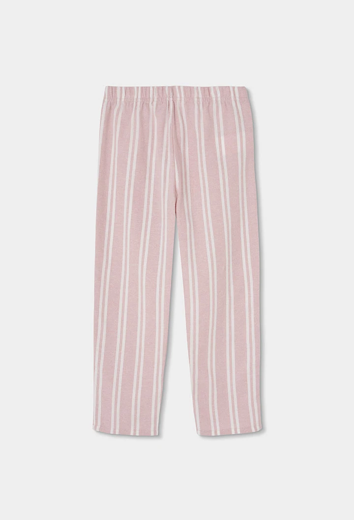 Pyjama en maille fille rose à rayures avec broderie