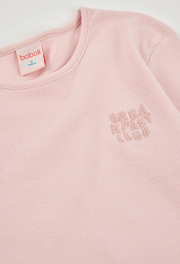 Pyjama en maille fille rose à rayures avec broderie