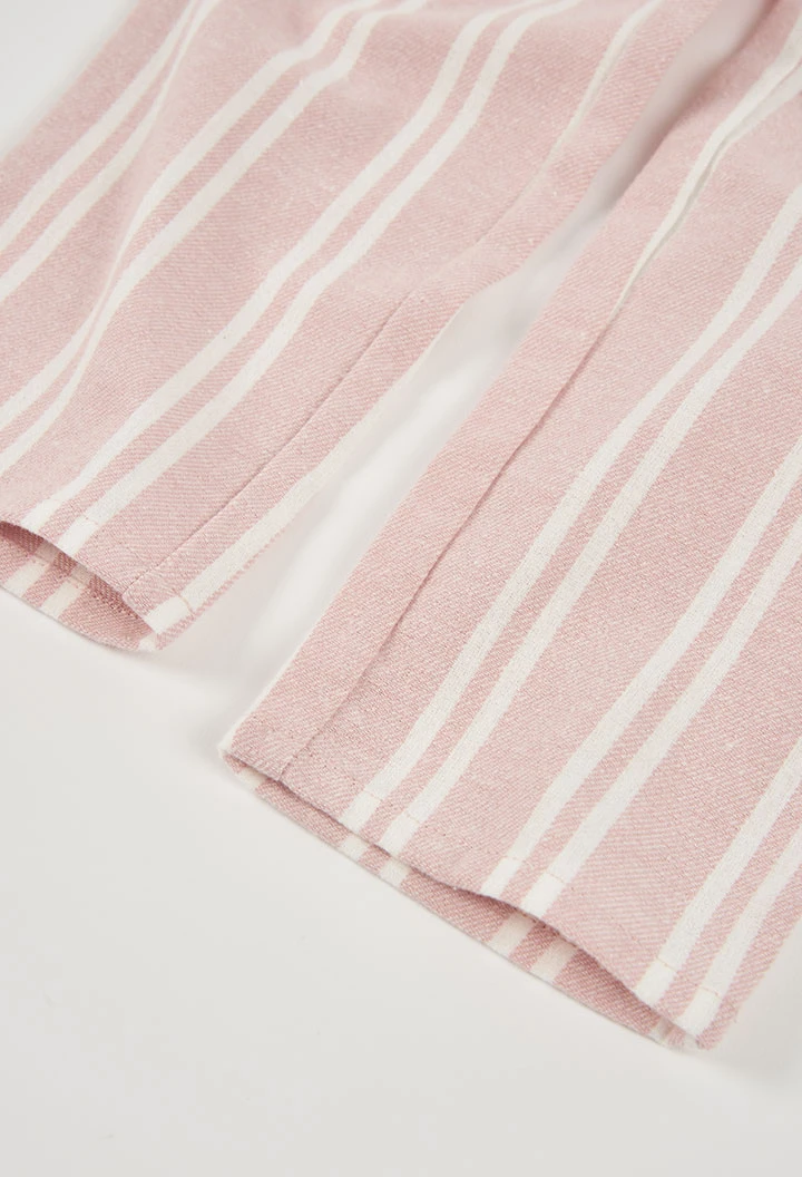 Pyjama en maille fille rose à rayures avec broderie