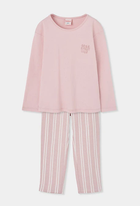 Pijama punto niña rosa a rayas con bordado