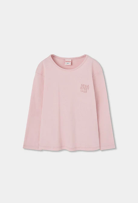 Pigiama in maglia da bambina rosa a righe con ricamo